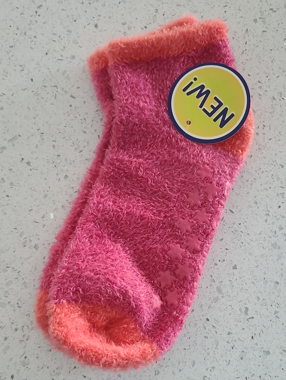 Dr. Scholl's Fuzzy Pink & Orange Grip Slipper Socks - New BNWT